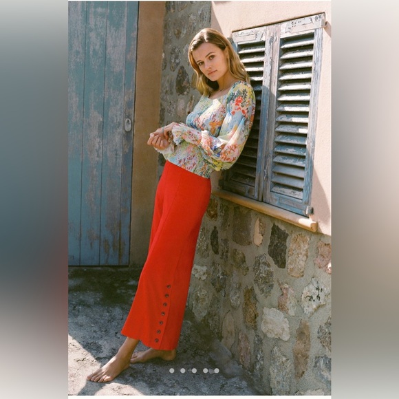Anthropologie Bright Red Wide-Leg Pants 12 - Picture 9 of 10